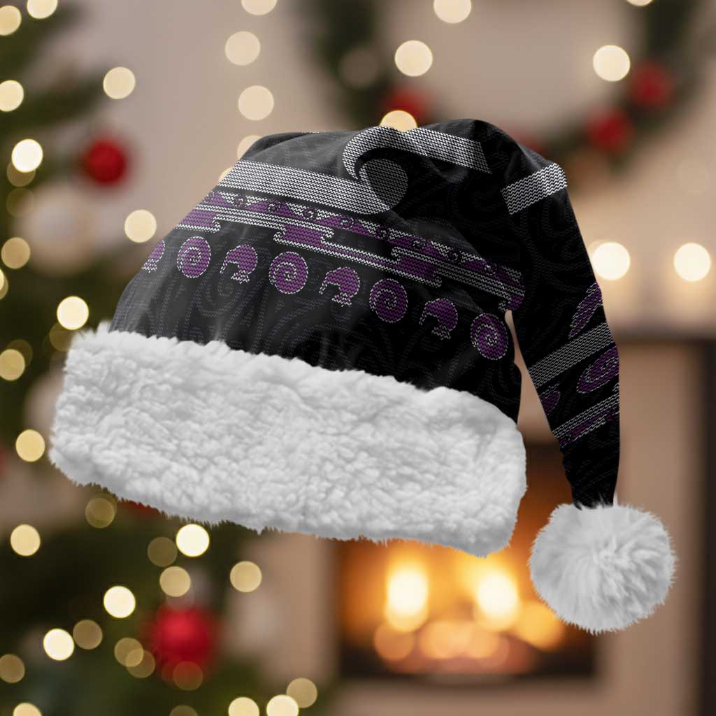 New Zealand Christmas Santa Hat Meri Kirihimete Silver Fern Knit Style Purple Color LT03 With Fur Purple - Polynesian Pride