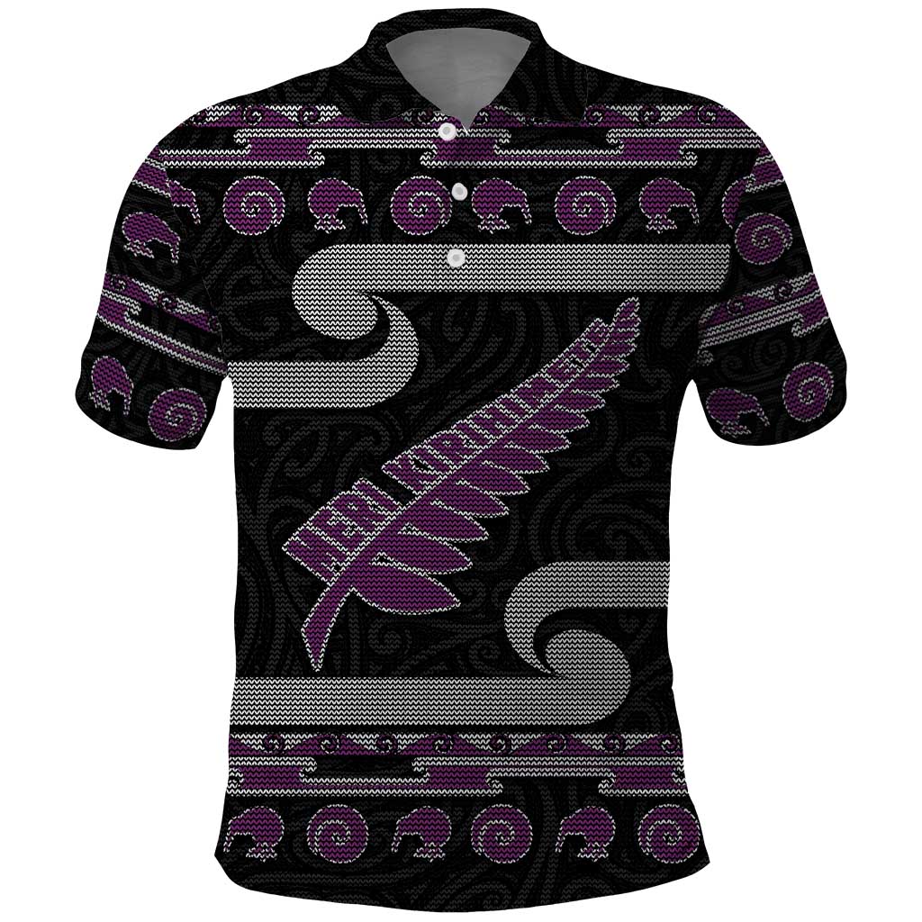 New Zealand Christmas Polo Shirt Meri Kirihimete Silver Fern Knit Style Purple Color LT03 Purple - Polynesian Pride