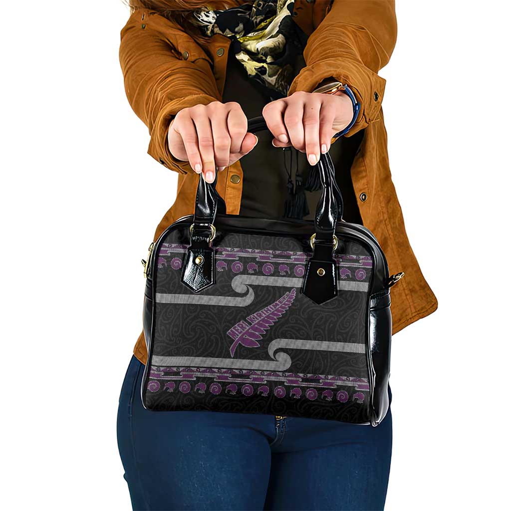 New Zealand Christmas Shoulder Handbag Meri Kirihimete Silver Fern Knit Style Purple Color LT03 One Size Purple - Polynesian Pride
