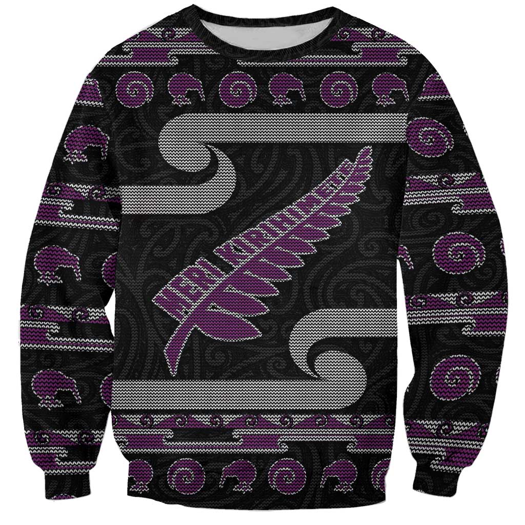 New Zealand Christmas Sweatshirt Meri Kirihimete Silver Fern Knit Style Purple Color LT03 Unisex Purple - Polynesian Pride