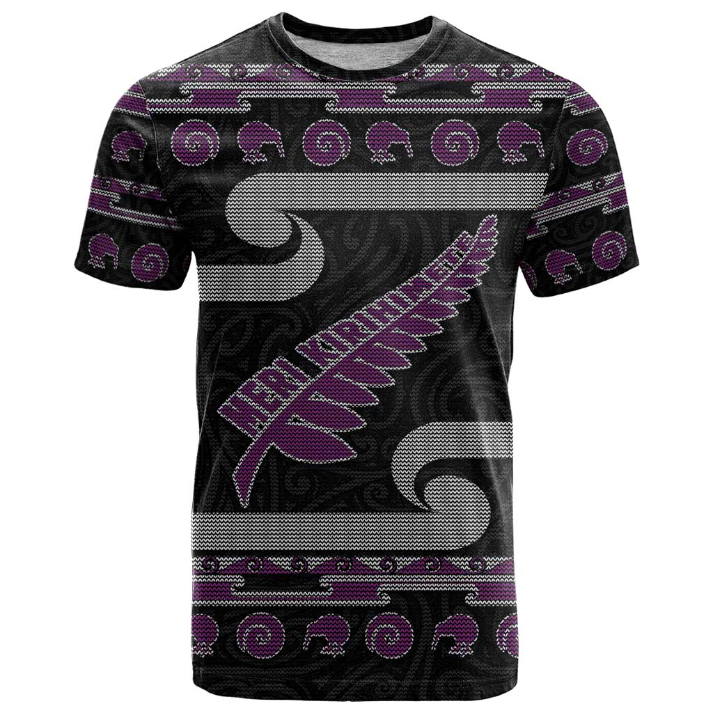 New Zealand Christmas T Shirt Meri Kirihimete Silver Fern Knit Style Purple Color LT03 Purple - Polynesian Pride