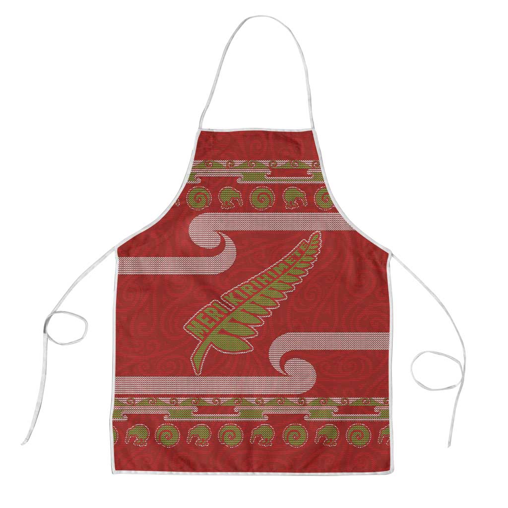 New Zealand Christmas Apron Meri Kirihimete Silver Fern Knit Style Green Color LT03 Green - Polynesian Pride