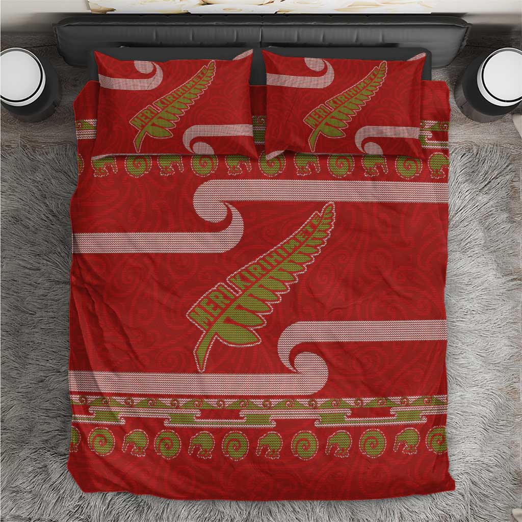 New Zealand Christmas Bedding Set Meri Kirihimete Silver Fern Knit Style Green Color LT03 Green - Polynesian Pride
