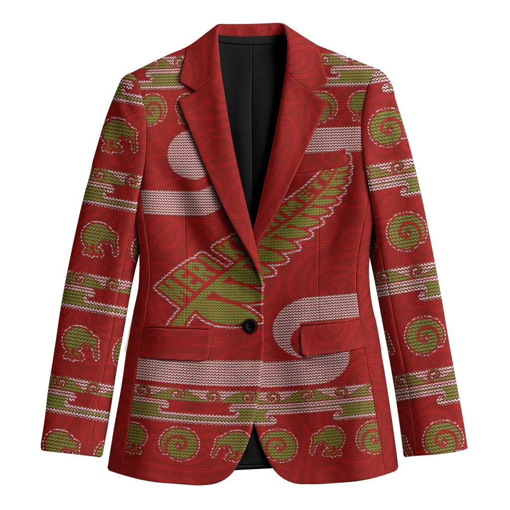 New Zealand Christmas Blazer Meri Kirihimete Silver Fern Knit Style Green Color LT03 Unisex Green - Polynesian Pride