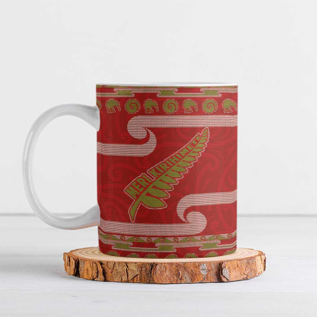 New Zealand Christmas Ceramic Mug Meri Kirihimete Silver Fern Knit Style Green Color LT03 Green - Polynesian Pride