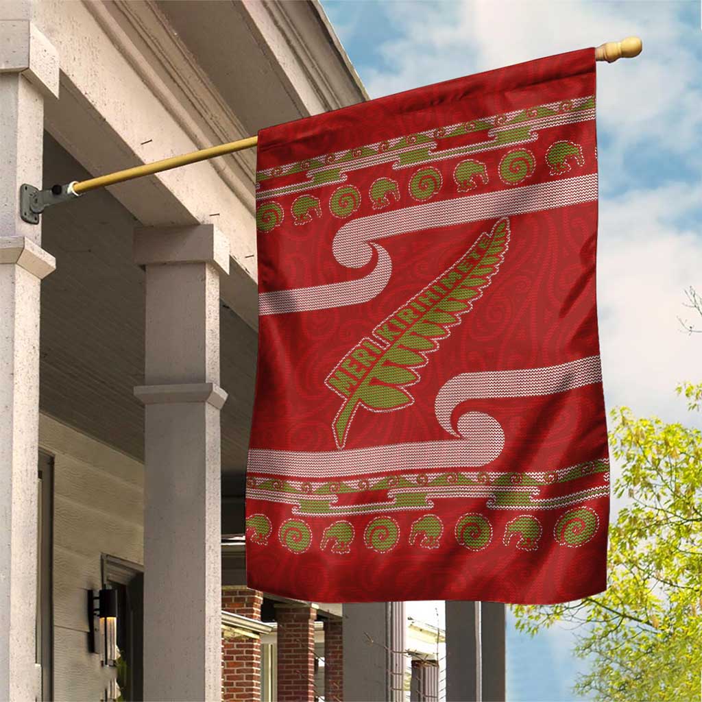 New Zealand Christmas Garden Flag Meri Kirihimete Silver Fern Knit Style Green Color LT03 House Flag Green - Polynesian Pride