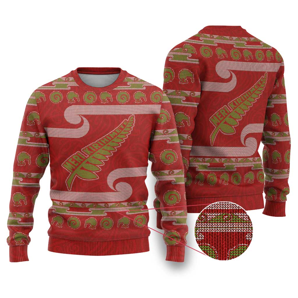 New Zealand Christmas Ugly Christmas Sweater Meri Kirihimete Silver Fern Knit Style Green Color LT03 Green - Polynesian Pride