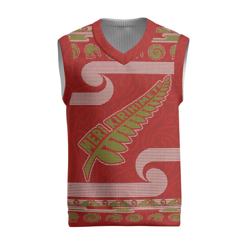 New Zealand Christmas Knitted V-Neck Vest Meri Kirihimete Silver Fern Knit Style Green Color LT03 Green - Polynesian Pride
