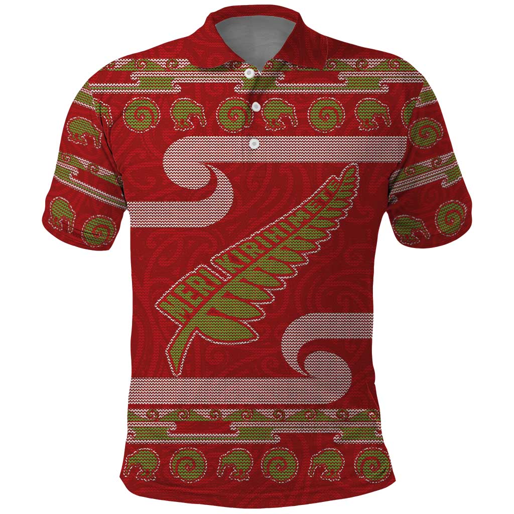 New Zealand Christmas Polo Shirt Meri Kirihimete Silver Fern Knit Style Green Color LT03 Green - Polynesian Pride
