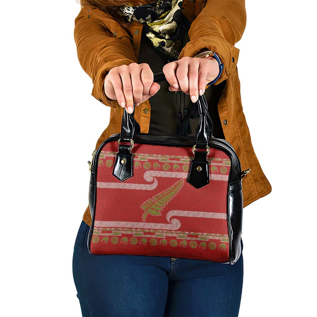 New Zealand Christmas Shoulder Handbag Meri Kirihimete Silver Fern Knit Style Green Color LT03 One Size Green - Polynesian Pride