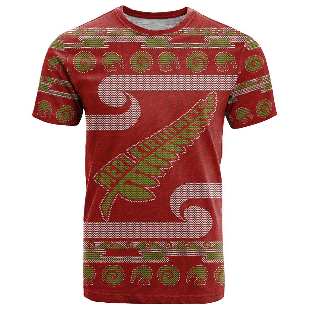 New Zealand Christmas T Shirt Meri Kirihimete Silver Fern Knit Style Green Color LT03 Green - Polynesian Pride