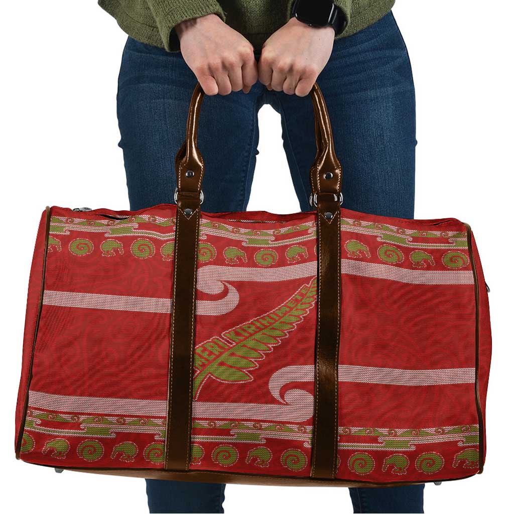 New Zealand Christmas Travel Bag Meri Kirihimete Silver Fern Knit Style Green Color LT03 Green - Polynesian Pride