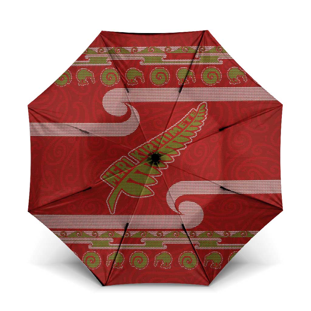New Zealand Christmas Umbrella Meri Kirihimete Silver Fern Knit Style Green Color LT03 One Size Folded 11.42 inch Opened Diameter 37.4 inch Green - Polynesian Pride