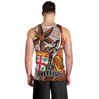 Fiji Australia Rugby Men Tank Top Kangaroo and Palm Tree Orange Tapa Pattern Mix Aboriginal LT03 - Polynesian Pride