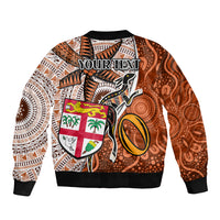 Personalised Fiji Australia Rugby Sleeve Zip Bomber Jacket Kangaroo and Palm Tree Orange Tapa Pattern Mix Aboriginal LT03 - Polynesian Pride