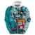 Fiji Australia Rugby Hoodie Kangaroo and Palm Tree Blue Tapa Pattern Mix Aboriginal LT03 - Polynesian Pride