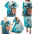 Personalised Fiji Australia Rugby Family Matching Puletasi Dress and Hawaiian Shirt Kangaroo and Palm Tree Blue Tapa Pattern Mix Aboriginal LT03 - Polynesian Pride