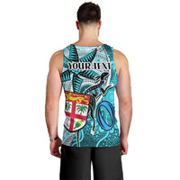 Personalised Fiji Australia Rugby Men Tank Top Kangaroo and Palm Tree Blue Tapa Pattern Mix Aboriginal LT03 - Polynesian Pride