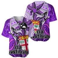 Fiji Australia Rugby Baseball Jersey Kangaroo and Palm Tree Purple Tapa Pattern Mix Aboriginal LT03 - Polynesian Pride