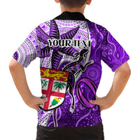 Personalised Fiji Australia Rugby Kid Hawaiian Shirt Kangaroo and Palm Tree Purple Tapa Pattern Mix Aboriginal LT03 - Polynesian Pride