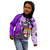 Personalised Fiji Australia Rugby Kid Hoodie Kangaroo and Palm Tree Purple Tapa Pattern Mix Aboriginal LT03 - Polynesian Pride