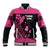 Breast Cancer Awareness Baseball Jacket Think Pink Polynesian Ribbon and Butterfly