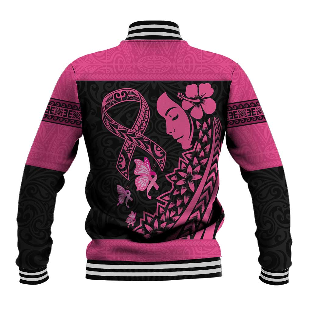 Breast Cancer Awareness Baseball Jacket Think Pink Polynesian Ribbon and Butterfly LT03 - Polynesian Pride