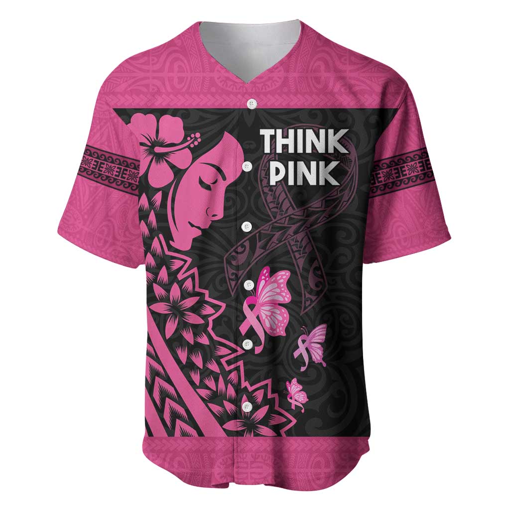 Breast Cancer Awareness Baseball Jersey Think Pink Polynesian Ribbon and Butterfly LT03 Pink - Polynesian Pride