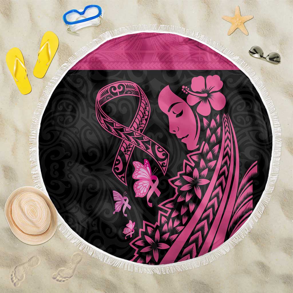 Breast Cancer Awareness Beach Blanket Think Pink Polynesian Ribbon and Butterfly