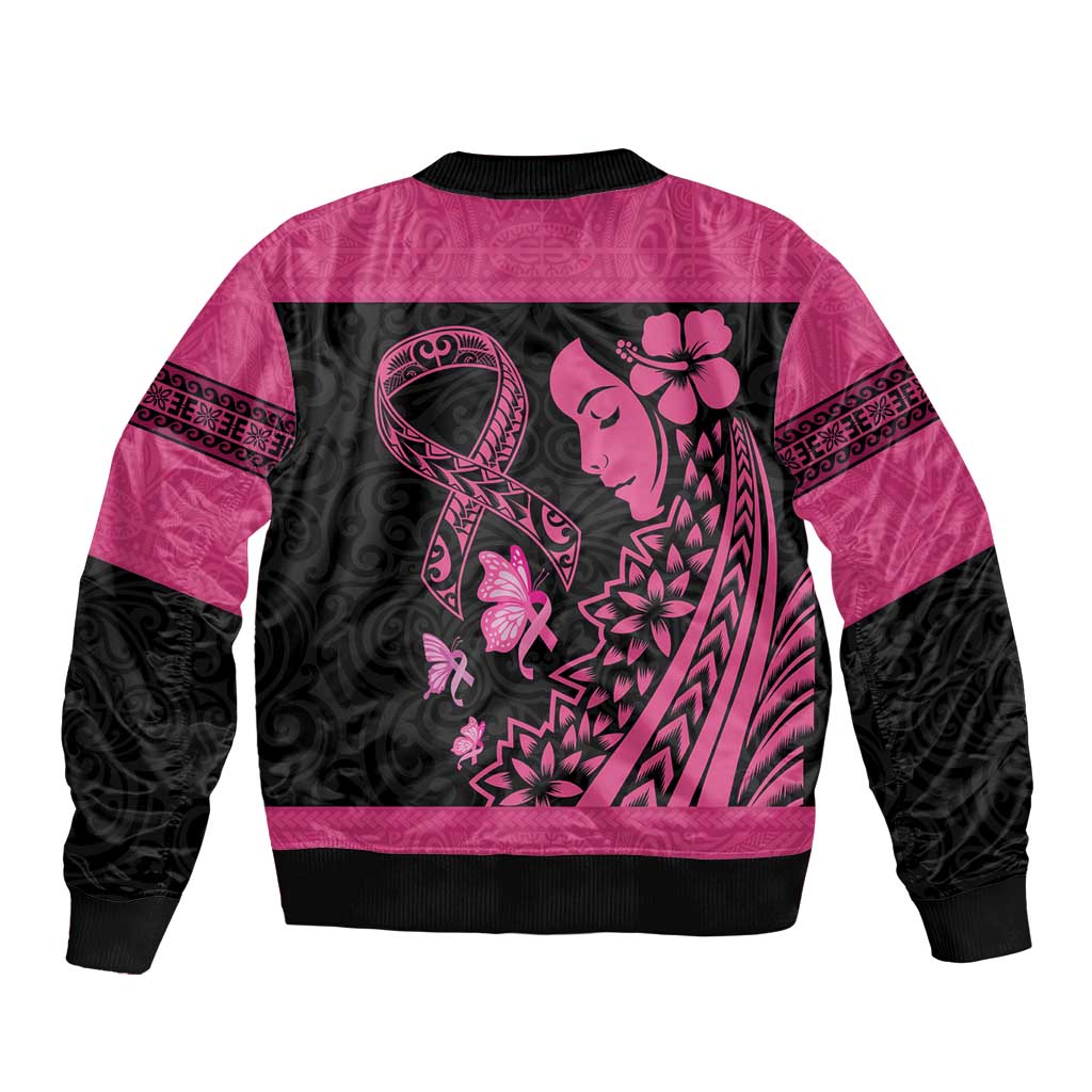Breast Cancer Awareness Bomber Jacket Think Pink Polynesian Ribbon and Butterfly LT03 - Polynesian Pride