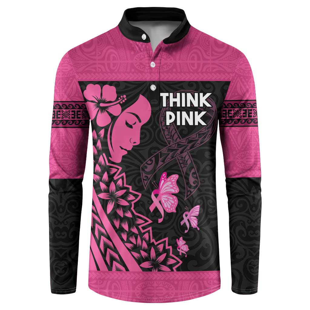 Breast Cancer Awareness Button Sweatshirt Think Pink Polynesian Ribbon and Butterfly LT03 Pink - Polynesian Pride