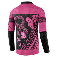 Breast Cancer Awareness Button Sweatshirt Think Pink Polynesian Ribbon and Butterfly LT03 - Polynesian Pride