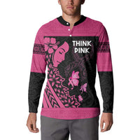 Breast Cancer Awareness Button Sweatshirt Think Pink Polynesian Ribbon and Butterfly LT03 - Polynesian Pride