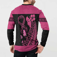 Breast Cancer Awareness Button Sweatshirt Think Pink Polynesian Ribbon and Butterfly LT03 - Polynesian Pride