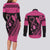 Breast Cancer Awareness Couples Matching Long Sleeve Bodycon Dress and Long Sleeve Button Shirt Think Pink Polynesian Ribbon and Butterfly