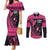 Breast Cancer Awareness Couples Matching Mermaid Dress and Long Sleeve Button Shirt Think Pink Polynesian Ribbon and Butterfly