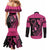 Breast Cancer Awareness Couples Matching Mermaid Dress and Long Sleeve Button Shirt Think Pink Polynesian Ribbon and Butterfly