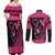 Breast Cancer Awareness Couples Matching Off Shoulder Maxi Dress and Long Sleeve Button Shirt Think Pink Polynesian Ribbon and Butterfly