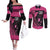 Breast Cancer Awareness Couples Matching Off The Shoulder Long Sleeve Dress and Long Sleeve Button Shirt Think Pink Polynesian Ribbon and Butterfly