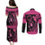 Breast Cancer Awareness Couples Matching Puletasi and Long Sleeve Button Shirt Think Pink Polynesian Ribbon and Butterfly