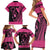 Breast Cancer Awareness Family Matching Short Sleeve Bodycon Dress and Hawaiian Shirt Think Pink Polynesian Ribbon and Butterfly