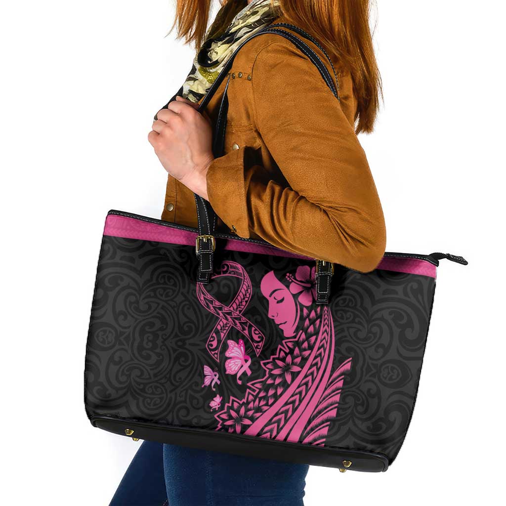Breast Cancer Awareness Leather Tote Bag Think Pink Polynesian Ribbon and Butterfly LT03 Pink - Polynesian Pride