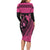 Breast Cancer Awareness Long Sleeve Bodycon Dress Think Pink Polynesian Ribbon and Butterfly