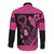 Breast Cancer Awareness Long Sleeve Button Shirt Think Pink Polynesian Ribbon and Butterfly