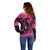 Breast Cancer Awareness Off Shoulder Sweater Think Pink Polynesian Ribbon and Butterfly