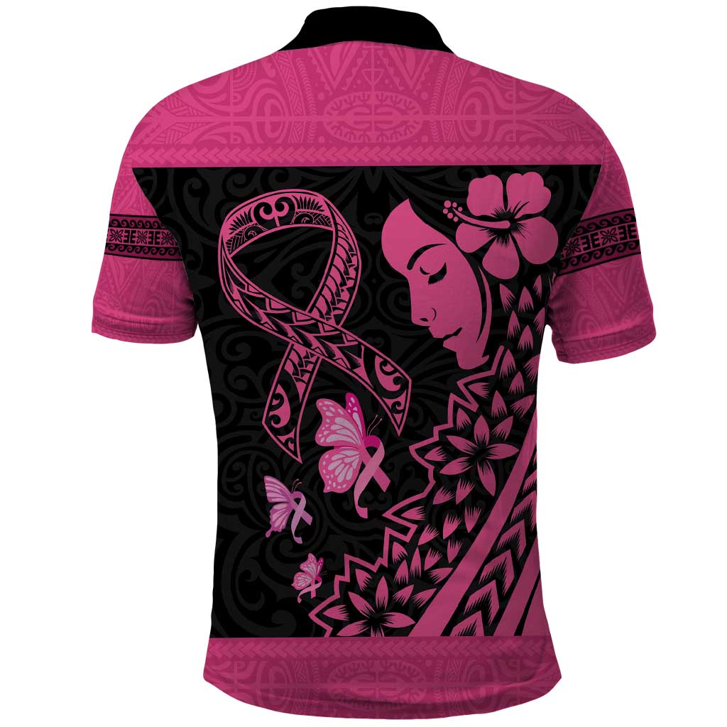 Breast Cancer Awareness Polo Shirt Think Pink Polynesian Ribbon and Butterfly LT03 - Polynesian Pride
