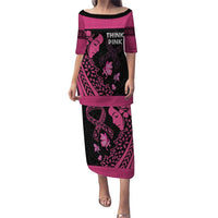 Breast Cancer Awareness Puletasi Think Pink Polynesian Ribbon and Butterfly LT03 Long Dress Pink - Polynesian Pride
