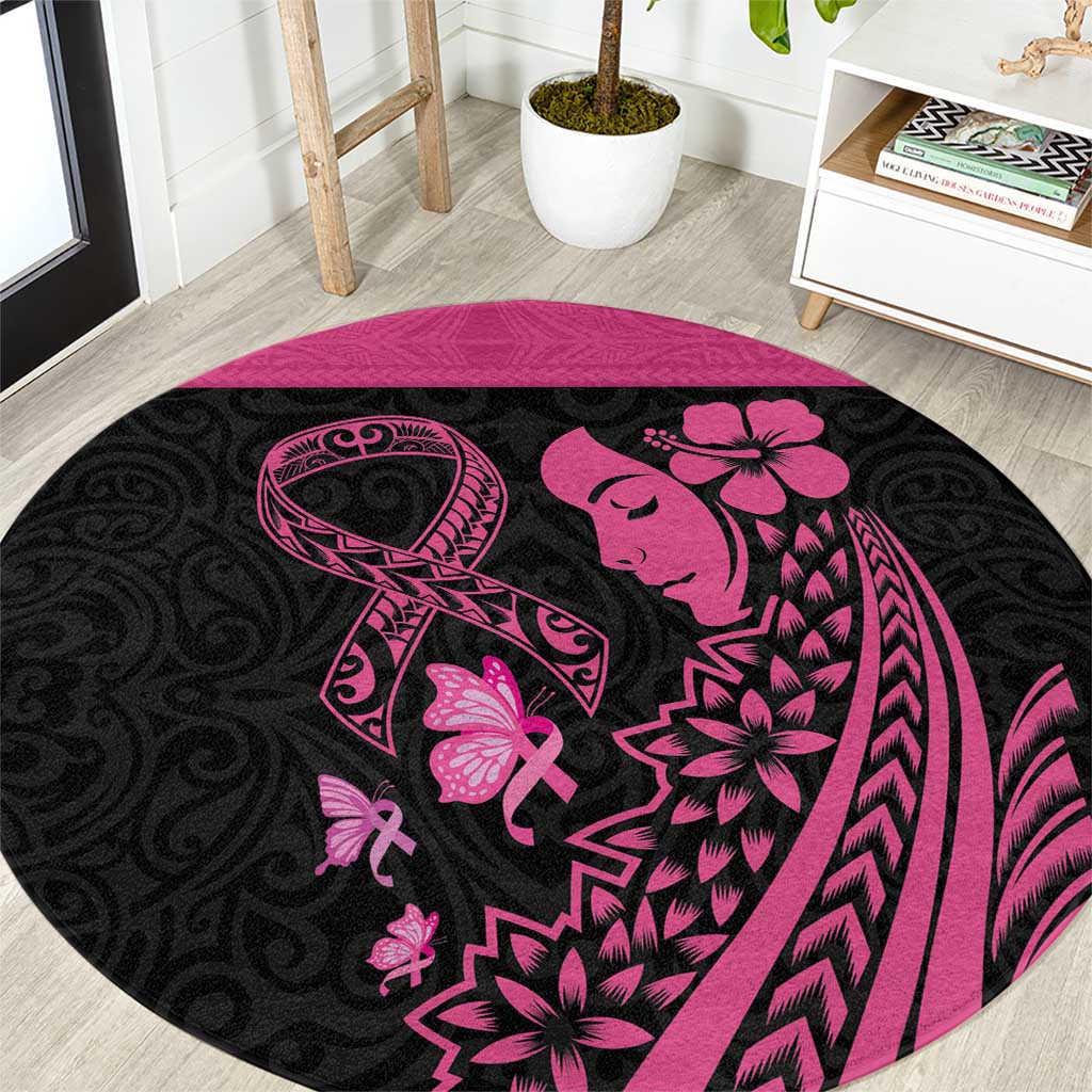 Breast Cancer Awareness Round Carpet Think Pink Polynesian Ribbon and Butterfly