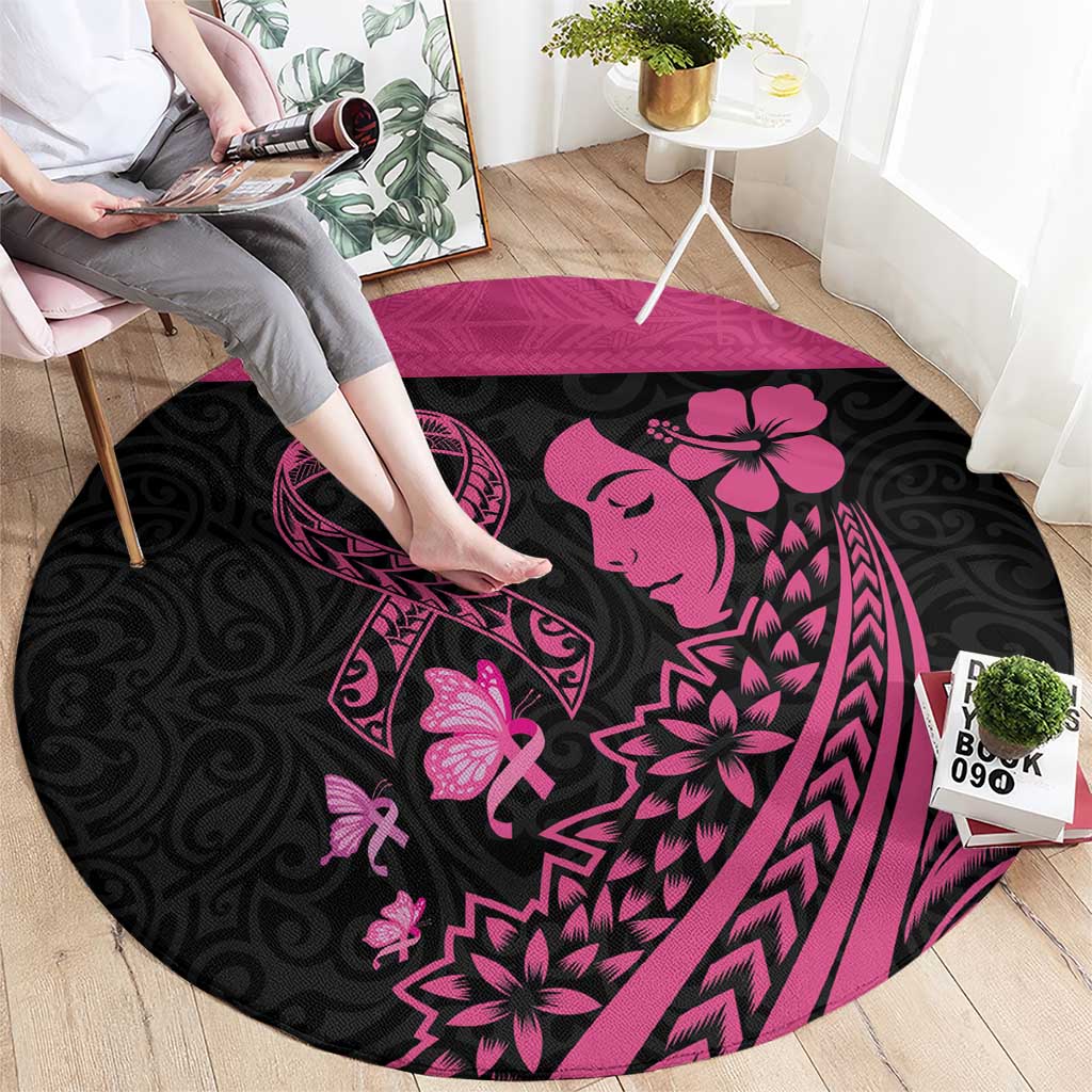 Breast Cancer Awareness Round Carpet Think Pink Polynesian Ribbon and Butterfly LT03 - Polynesian Pride