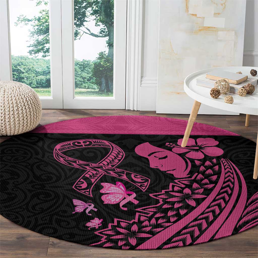 Breast Cancer Awareness Round Carpet Think Pink Polynesian Ribbon and Butterfly LT03 - Polynesian Pride
